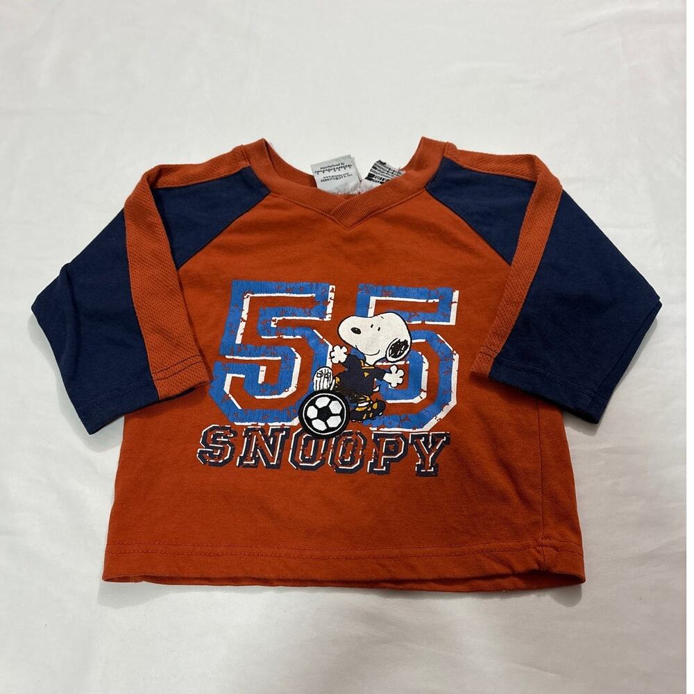 Snoopy Peanuts Vintage 90s Baby Toddler Top Long Sleeve 12M Soccer Embroidered